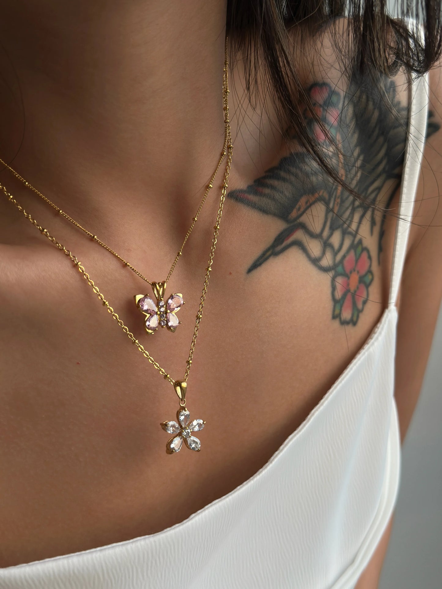 Petal & Butterfly Duo Necklace